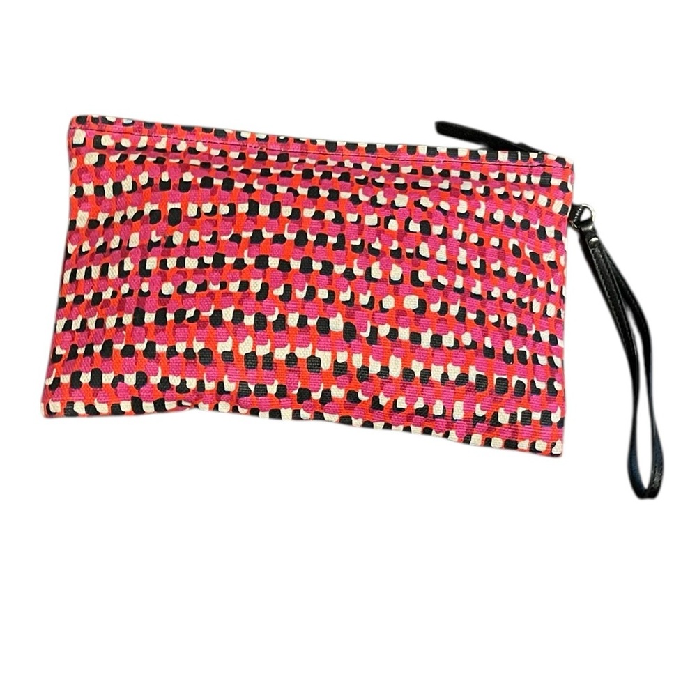 Kate Spade On Purpose Pink and Black Canvas Bow Clutch Wristlet - Picture 2 of 10